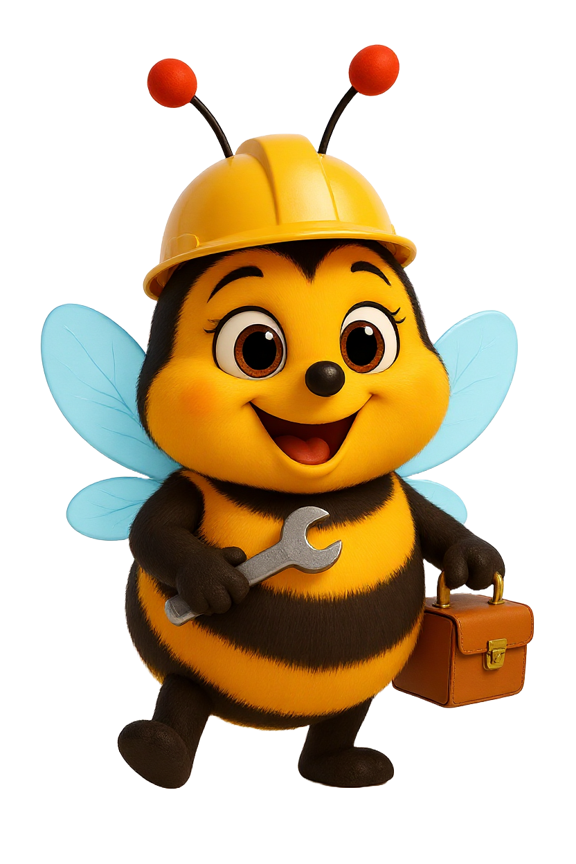 דבורה עם כלי בנייה